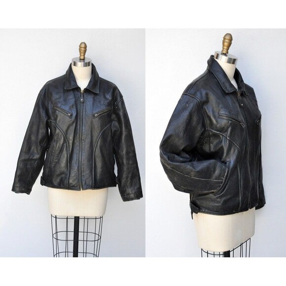 Vintage Black Leather Motorcycle Jacket - Biker Mens - Edwin Company M - Picture 1 of 10